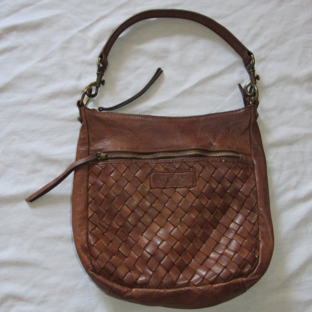 Pikolinos Brown Woven Leather Shoulder Bag Purse Boho Distressed Retro *READ*
